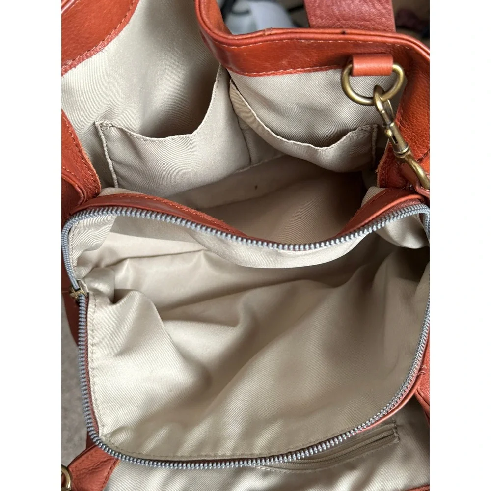 American Leather Co. Cognac Leather Convertible Crossbody Satchel Tote Bag - Picture 7 of 8